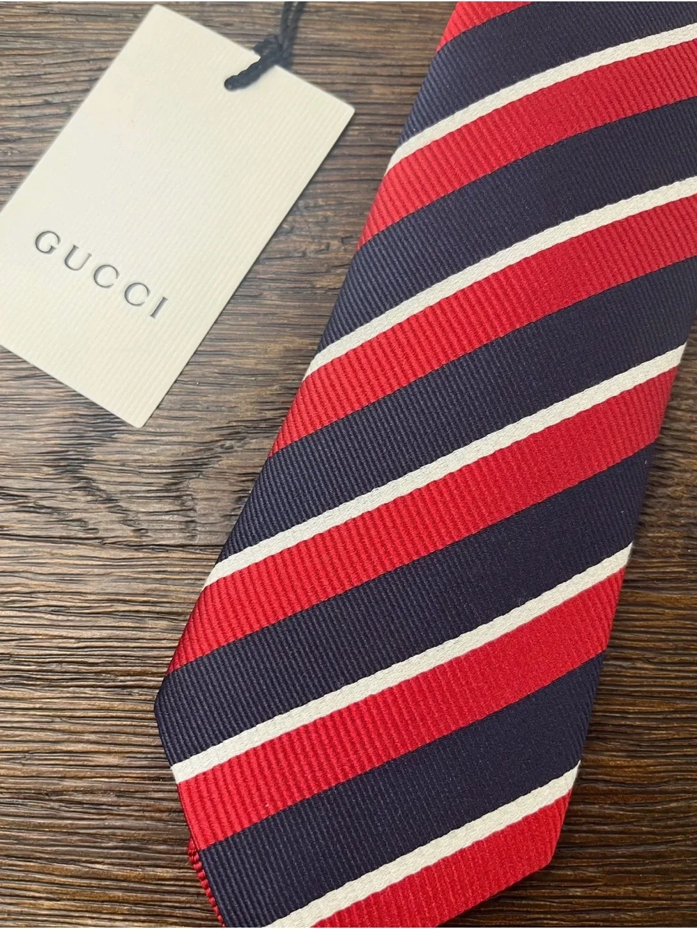 Gucci Navy, Red and White Diagonal Stripe Men's Tie